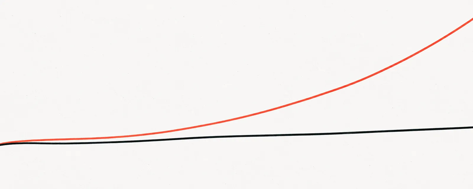 Two curves on paper: a black line barely rising and a coral one pulling away upward - the gap between strategy and what AI has made possible.